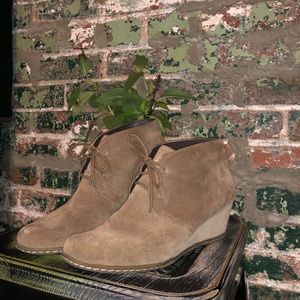 Franco Sarto Tan Suede Ankle Booties 2.25" Wedge